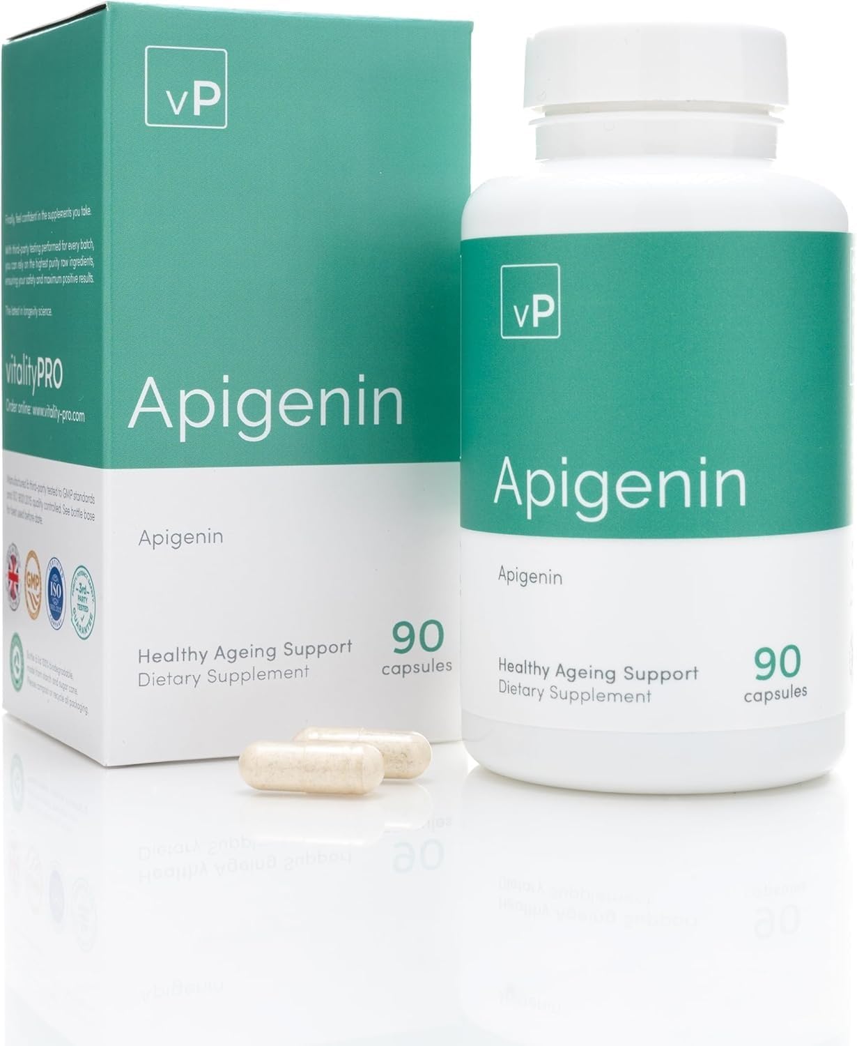 vP Vitality Pro Apigenin Sleep Supplement, 90 Capsules - Apigenin 100mg from Grapefruit Peel for Natural Sleep Aid, NAD Enhancement, & Immune Support - Vegan Dietary Supplements for Men & Women