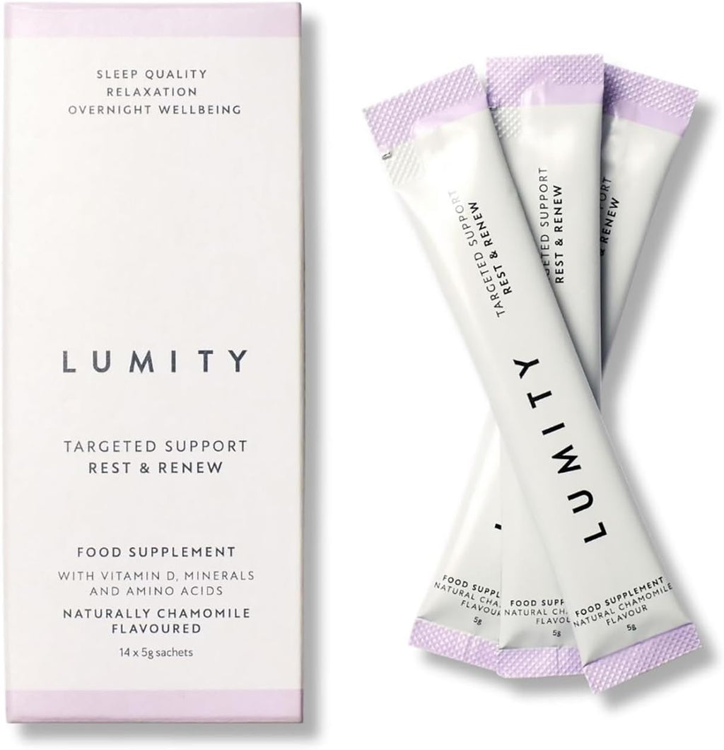 Lumity Rest & Renew Magnesium for Sleep, Magnesium Glycinate, Bisglycinate & Glycine Supplements with L Theanine, Amino Acids & Chamomile for Relaxation & Sleep Quality for Sleep Aid (14 5g Sachets)