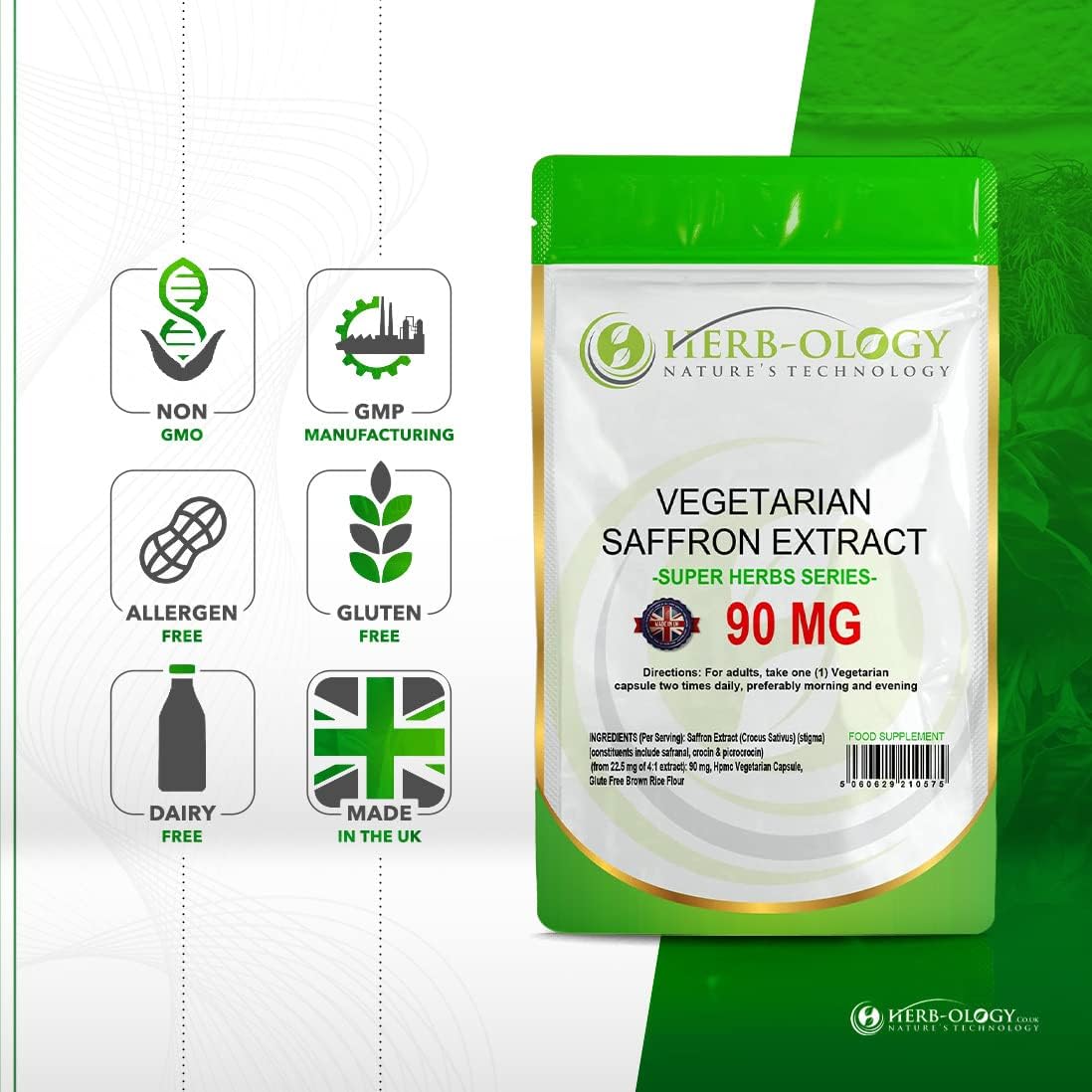 Herb-Ology Saffron Supplement 90mg – 120 Capsules, UK Made, Vegan