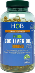 Holland & Barrett Cod Liver Oil 1000mg – 240 Capsules, Omega-3, Vitamins A & D