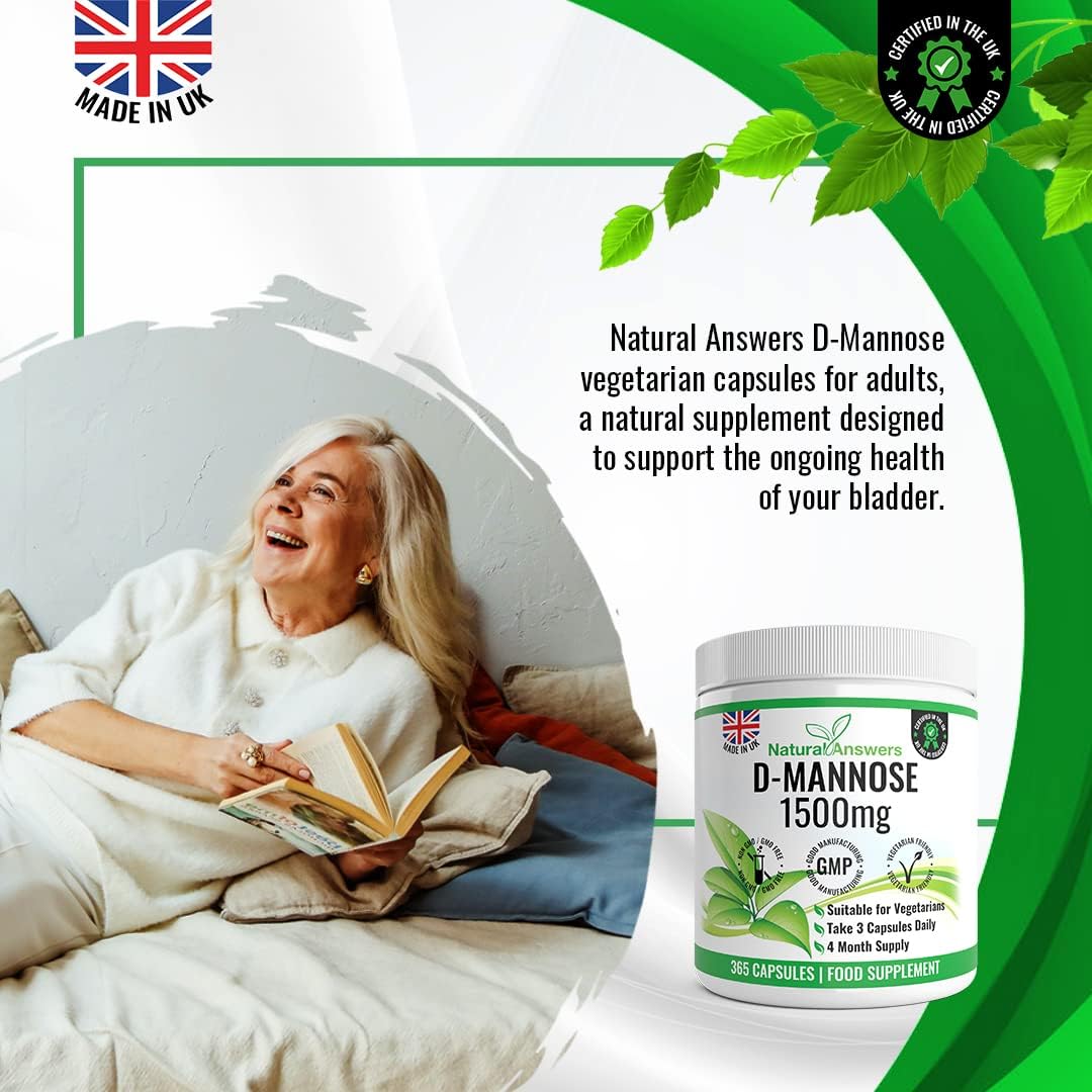 D-Mannose | 365 Capsules | Max Strength 1500mg per Serving - Precision DMannose - Vegetarian Capsules not Tablets or Pills, Made in The UK (365 Count (Pack of 1))