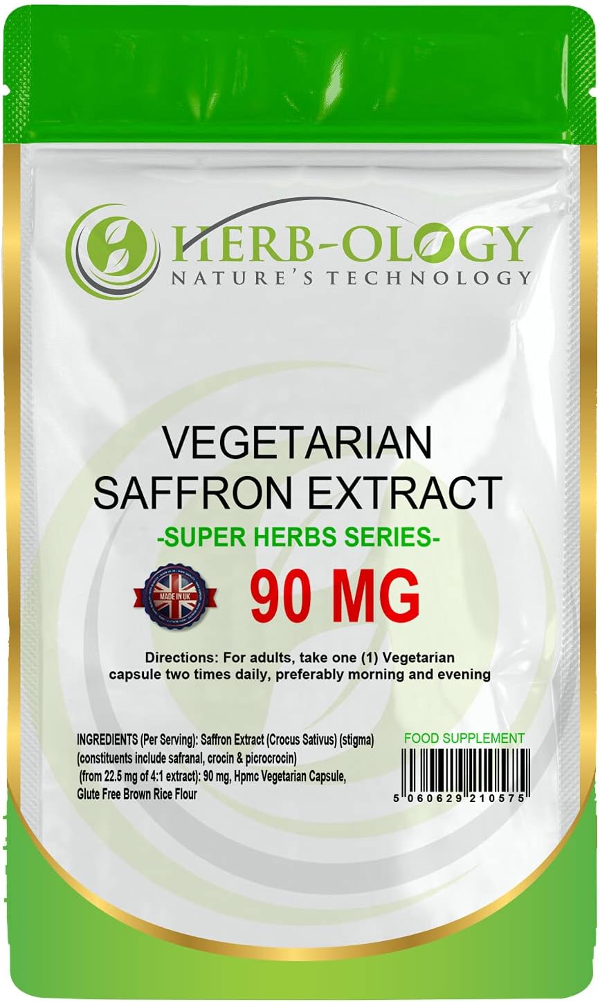 Herb-Ology Saffron Supplement 90mg – 120 Capsules, UK Made, Vegan