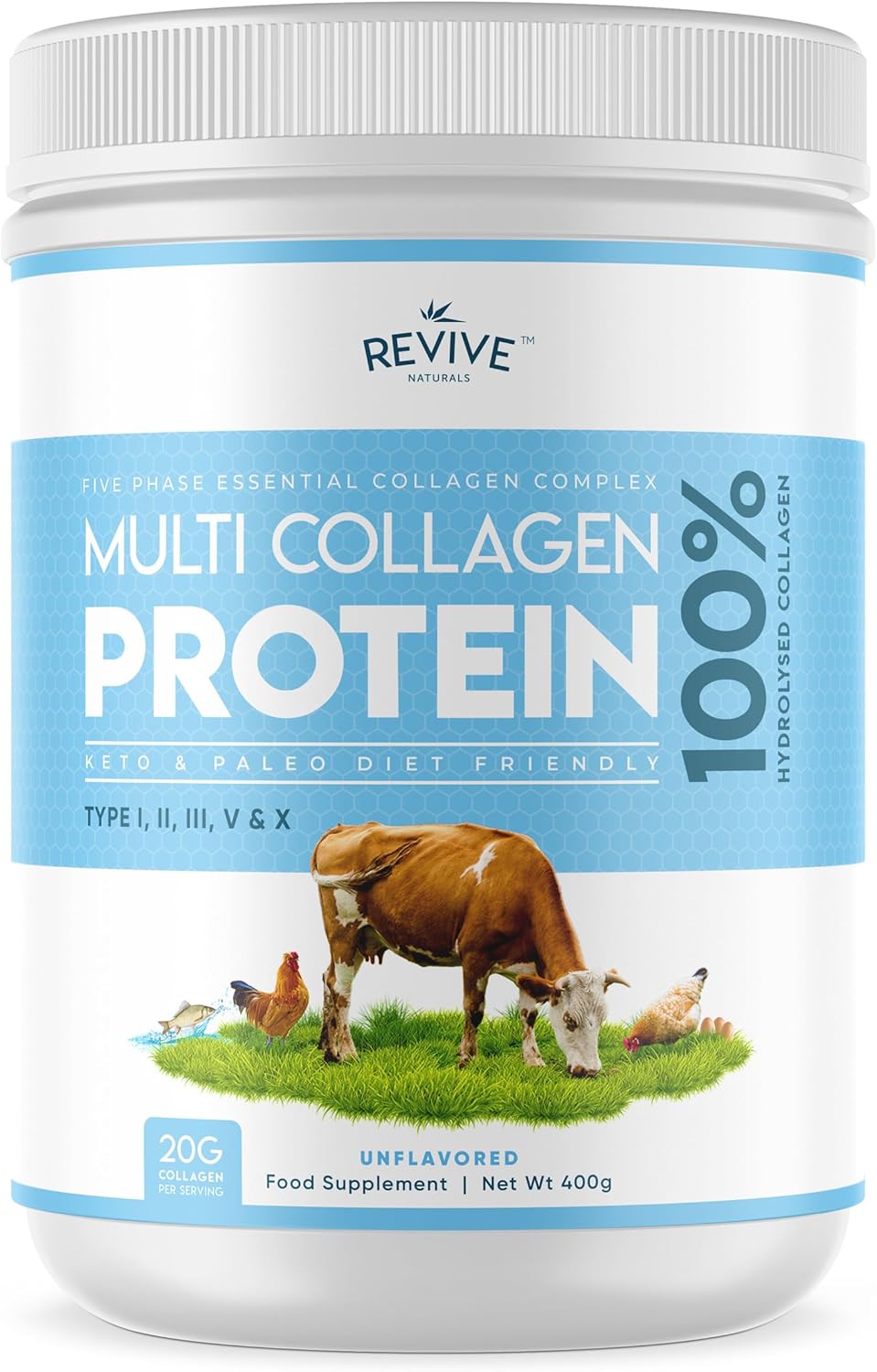 Multi Collagen Protein Powder 400g – 5 Types, Grass-Fed & Wild-Caught
