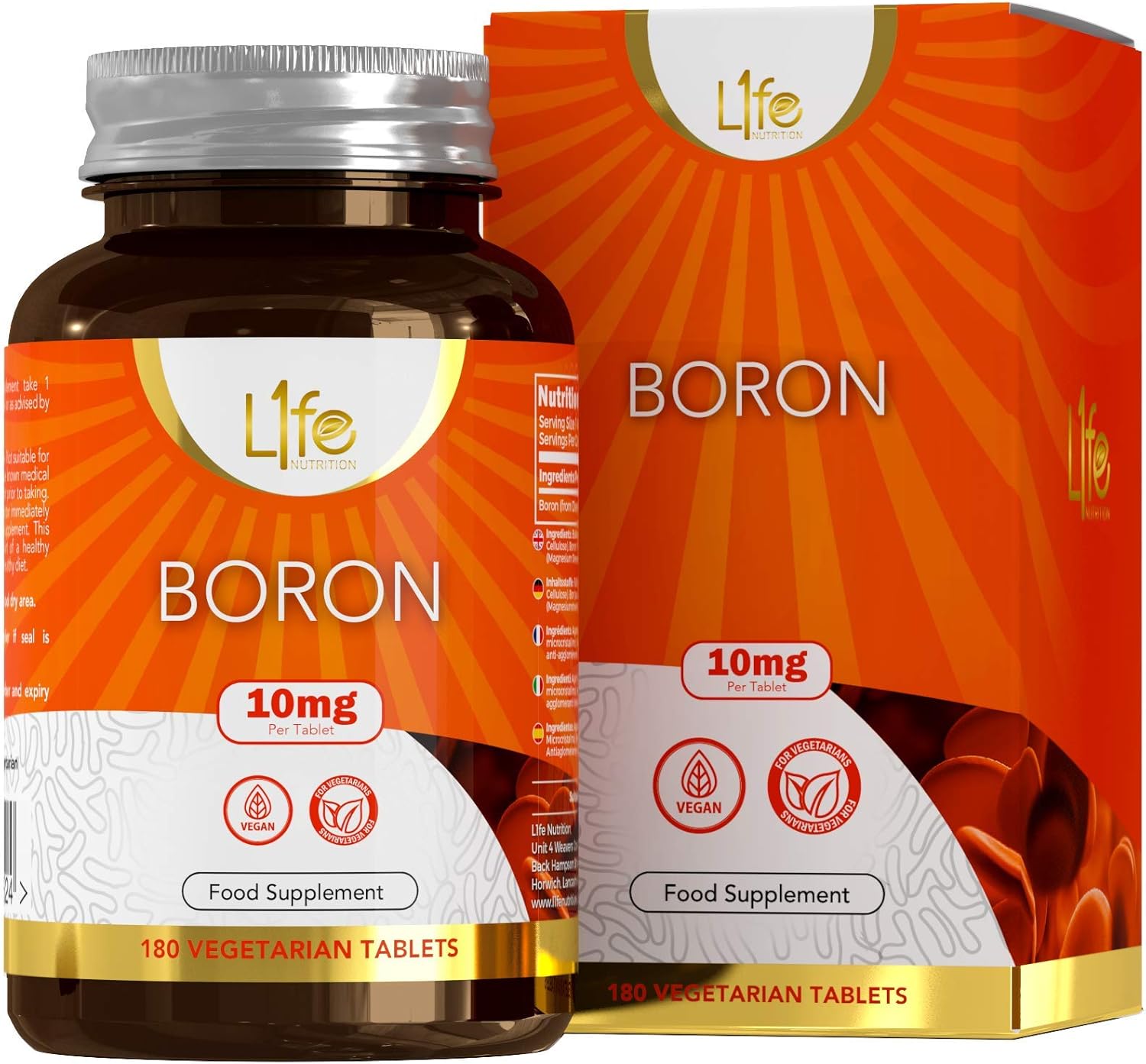 Boron Supplements 10mg – 180 Vegan Tablets, 6 Month Supply, UK Made