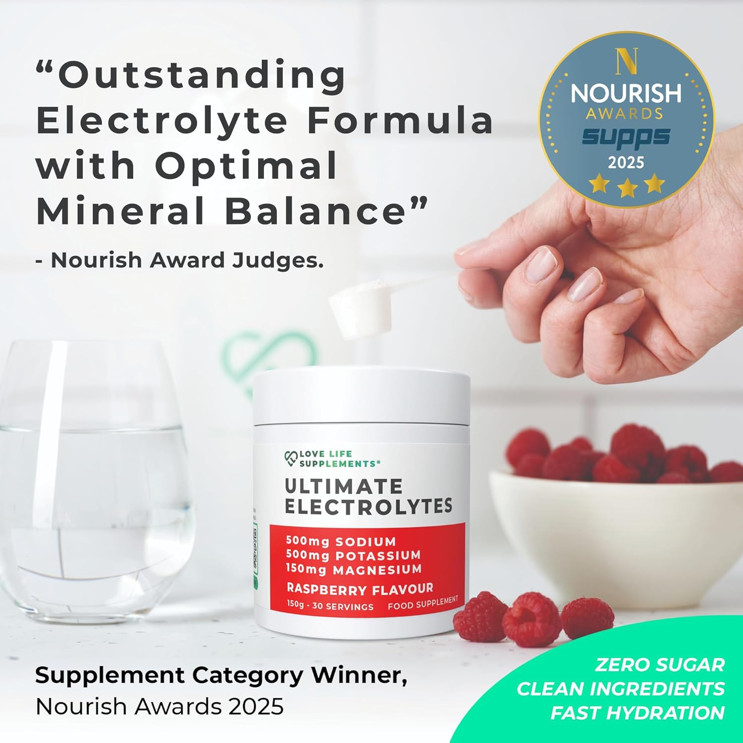 Ultimate Electrolytes Powder, 500mg Sodium, 500mg Potassium, 150mg Magnesium, 30 Servings, Himalayan Salt, Hydration & Rehydration, Watermelon, Zero Sugar, Vegan - Love Life Supplements