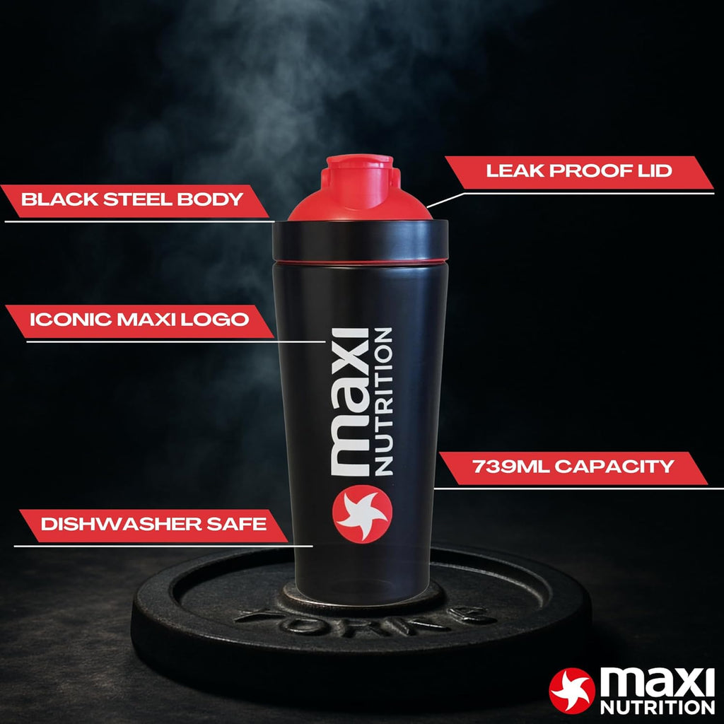 MaxiNutrition New Gen Premium Steel Shaker bottle 739ml- Screw Top with a Secure Seal for Shakes - Dishwasher Safe Sports Supplements Shaker. Ideal for Mixing Powdered Shakes & Creatine.