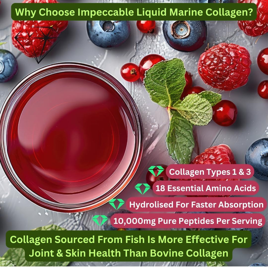 IMPECCABLE Liquid Marine Collagen 10,000mg – 500ml, Mixed Berry, Sugar Free