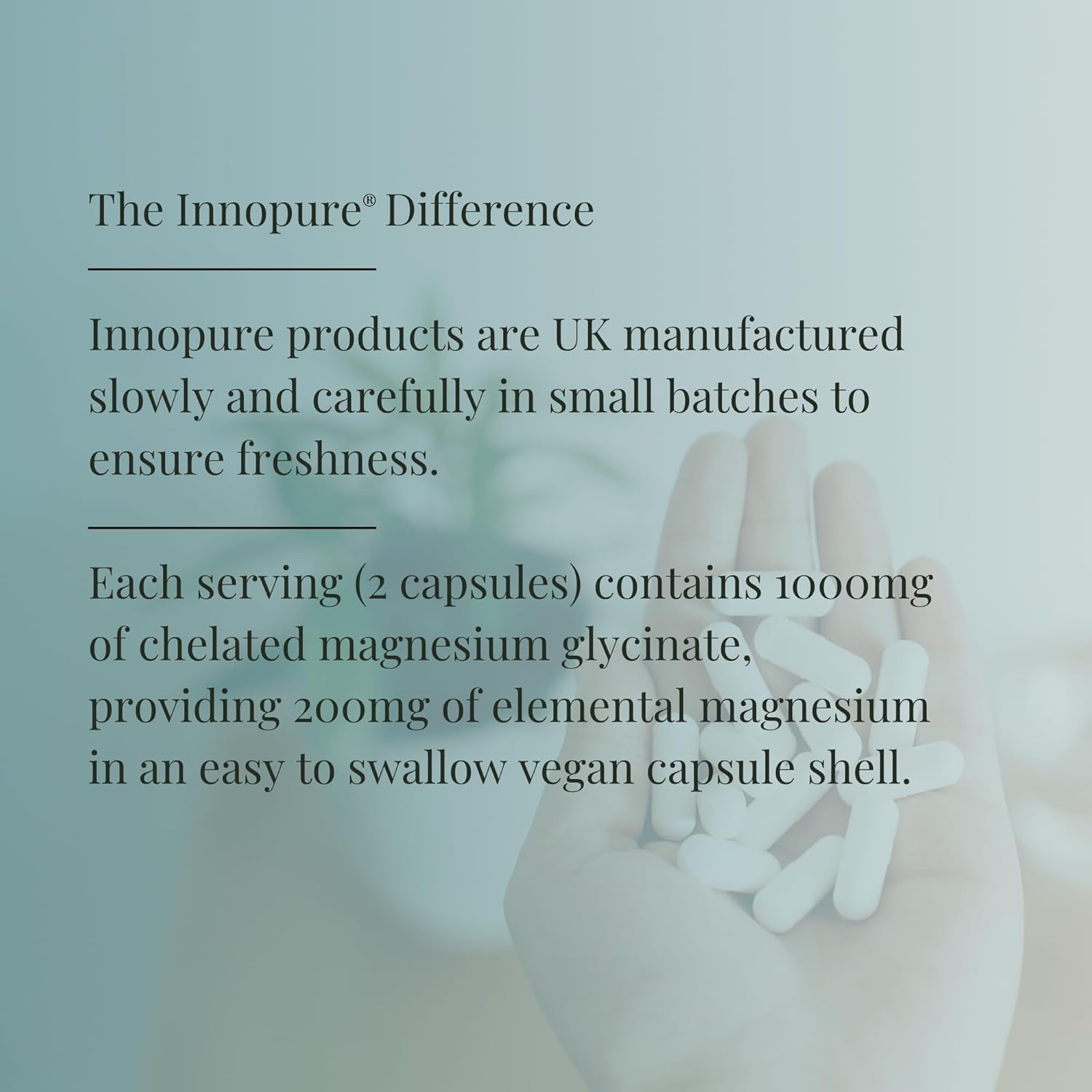 INNOPURE Magnesium Bisglycinate - 180 Capsules - Bioavailable Magnesium Supplements - 1000mg Per Serving (2 Capsules) Providing 200mg of Elemental Glycinate Powder - Made in The UK