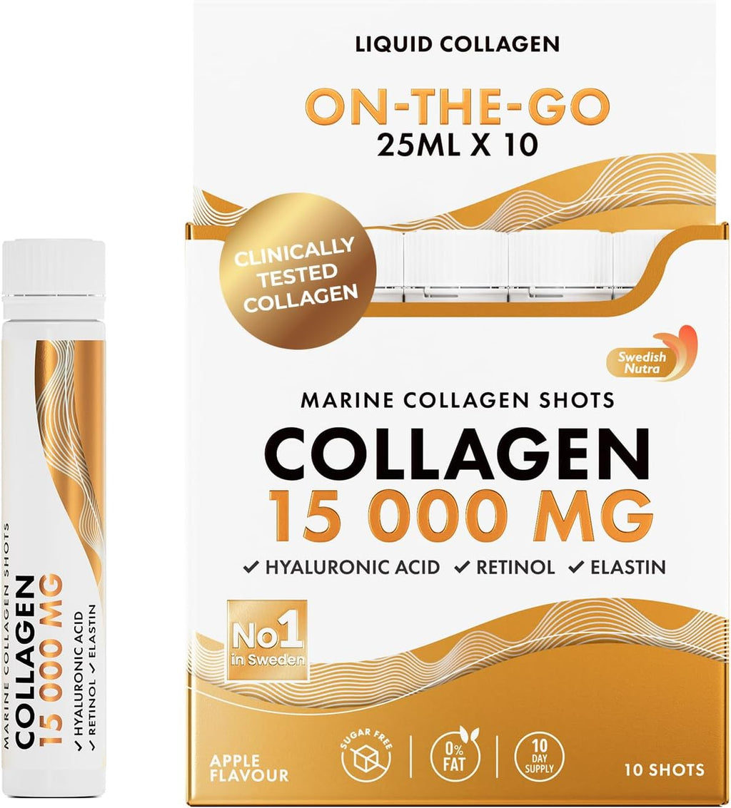 Swedish Nutra Liquid Marine Collagen 15,000mg – 10 Shots, Halal, Sugar Free