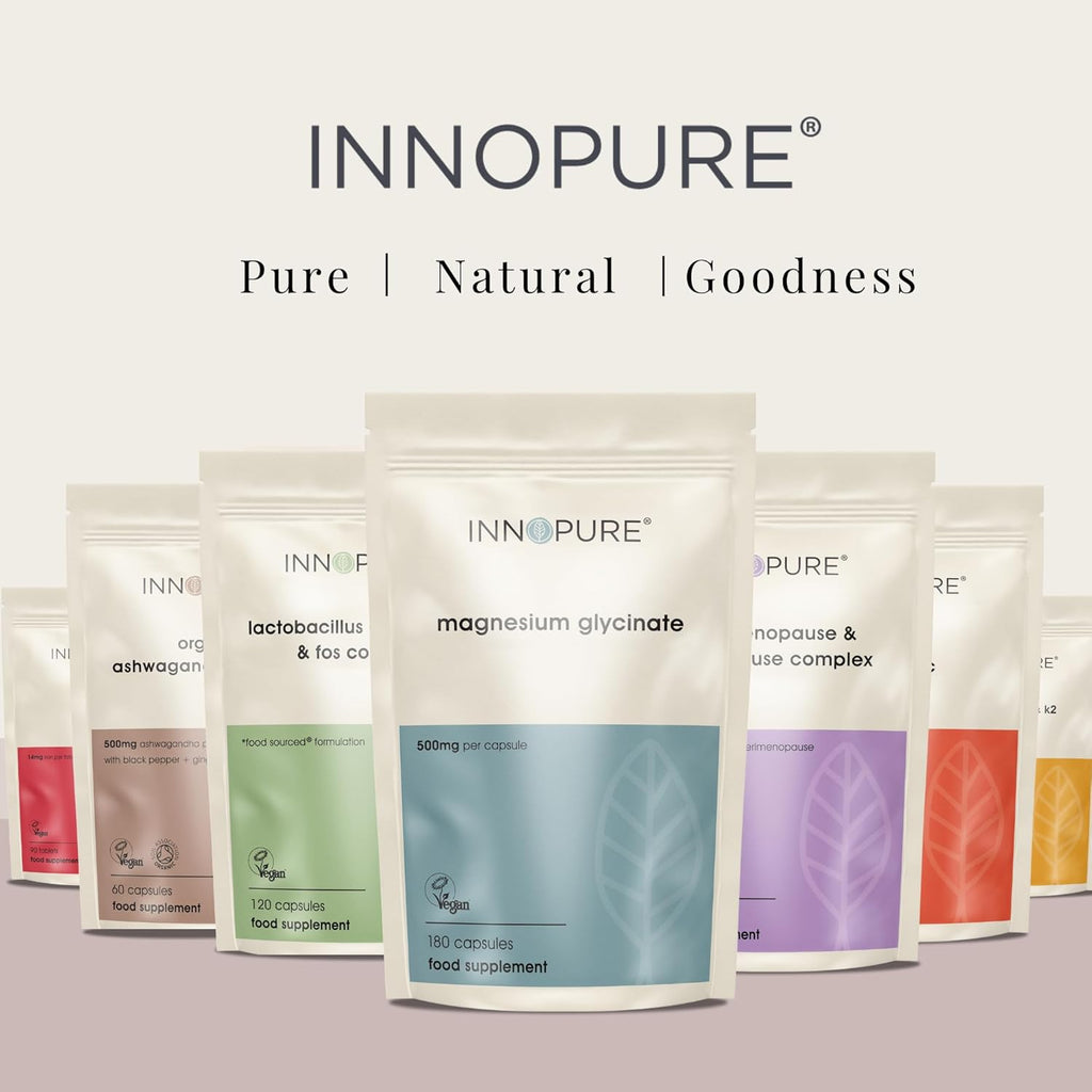 INNOPURE Magnesium Bisglycinate - 180 Capsules - Bioavailable Magnesium Supplements - 1000mg Per Serving (2 Capsules) Providing 200mg of Elemental Glycinate Powder - Made in The UK
