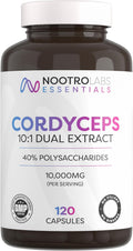 Nootro Essentials Cordyceps Supplements, High Strength 10:1 Mushroom Extract with 10000Mg & 40% Polysaccharides, Supports Peak Performance & Energy Levels (60 Servings, 2 Months Supply)