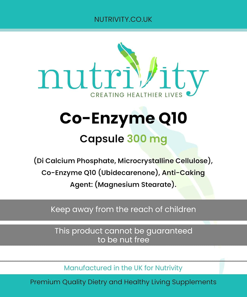 CoQ10 300mg | 60 Vegan Capsules | 2 Month Supply | High Strength Naturally Fermented Ubiquinone CoQ10 | High Absorption Antioxidant Immune Support | UK GMP Made | Nutrivity