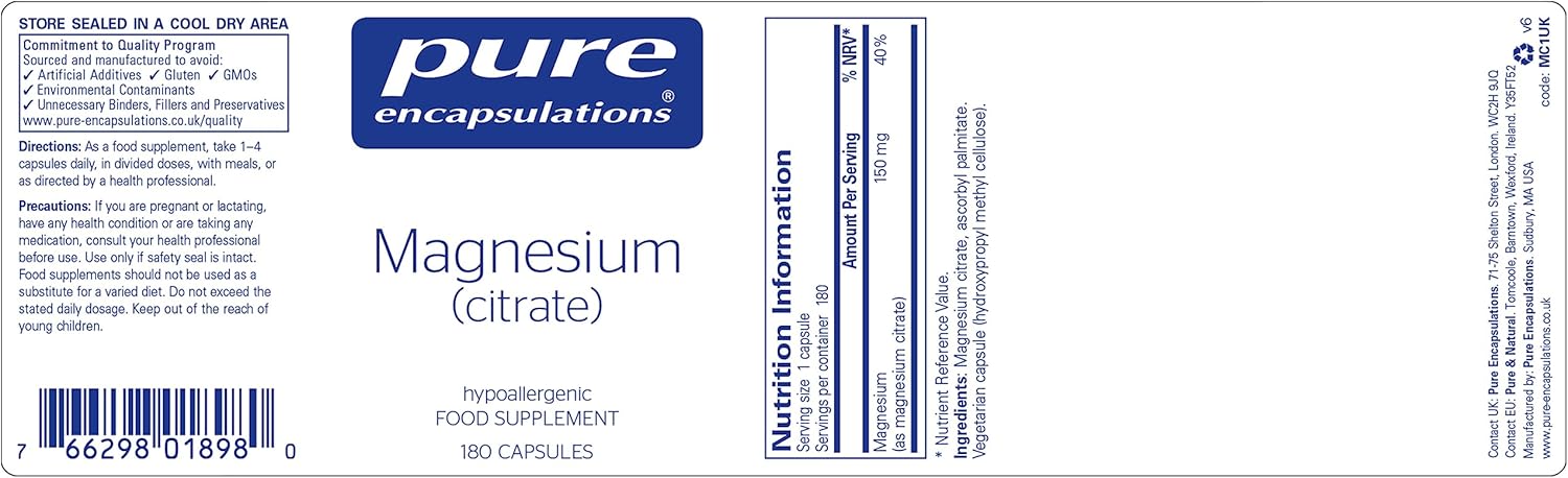 Pure Encapsulations Magnesium Citrate 150mg – 180 Capsules