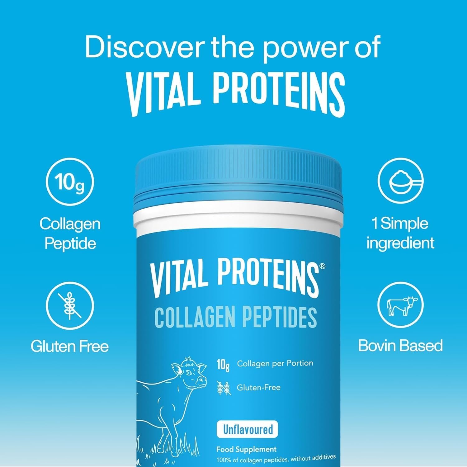 Collagen Supplements, Vital Proteins Hydrolyzed Collagen Peptides Powder (Type I, III) - Unflavored 284g Canister