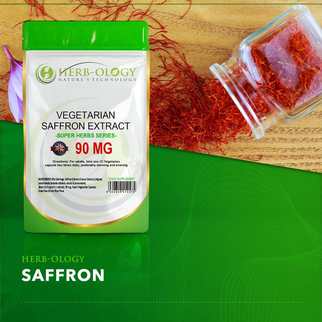 Herb-Ology Saffron Supplement 90mg – 120 Capsules, UK Made, Vegan