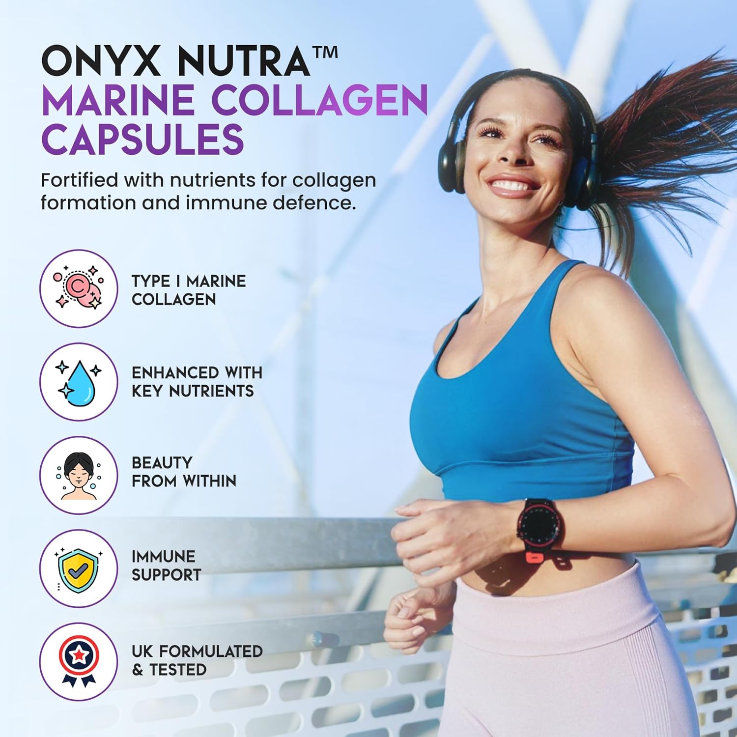 Marine Collagen Capsules 2000mg – Type 1 Hydrolysed Fish Collagen Peptides with Hyaluronic Acid 150mg, Biotin & Vitamin C | Hair Skin Nails & Joint Support Supplement for Women & Men | 90 Capsules