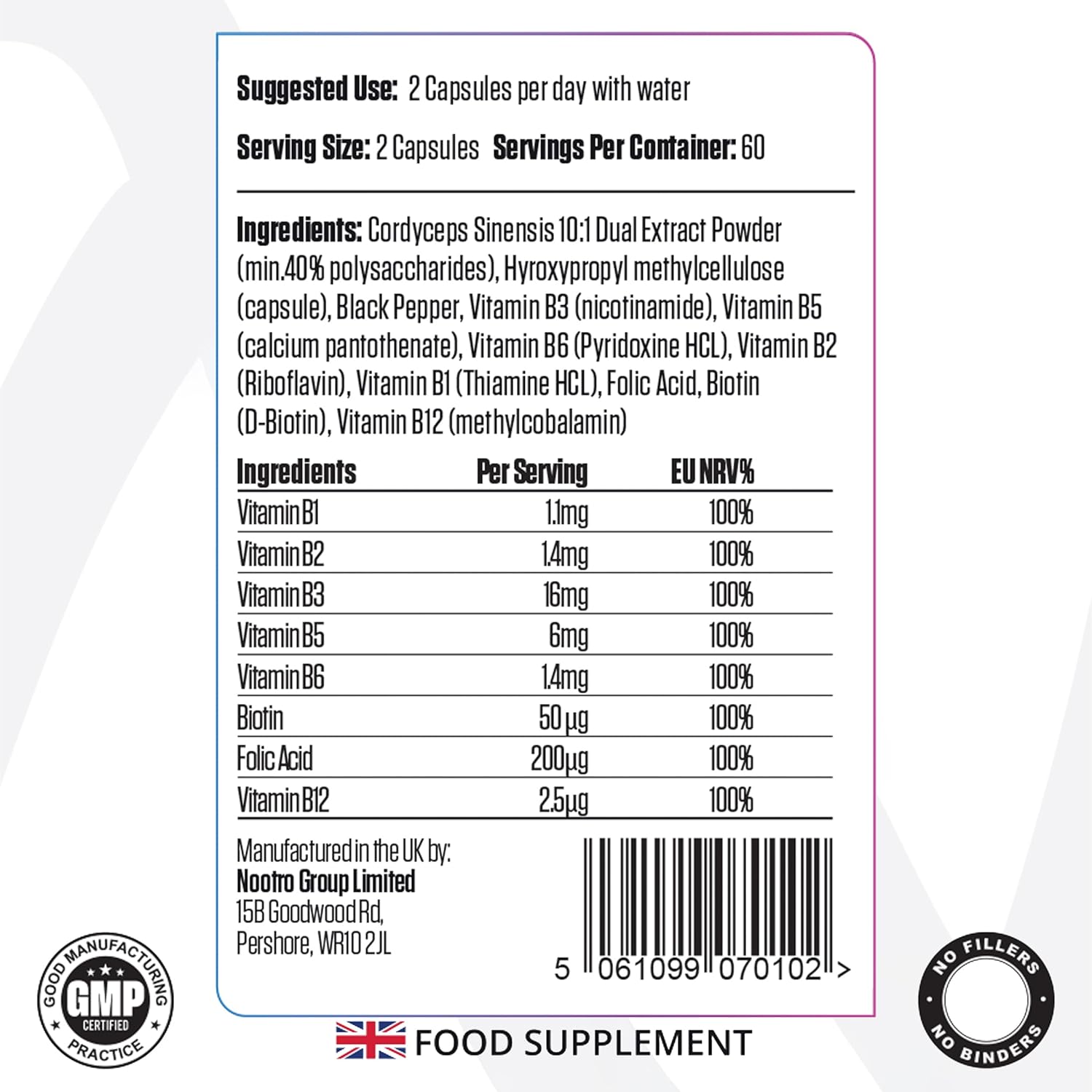 Nootro Essentials Cordyceps Supplements, High Strength 10:1 Mushroom Extract with 10000Mg & 40% Polysaccharides, Supports Peak Performance & Energy Levels (60 Servings, 2 Months Supply)