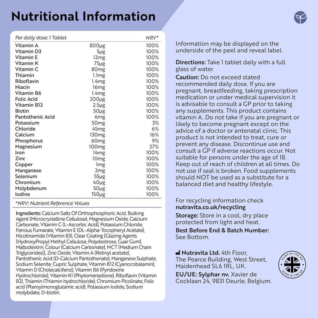 Multivitamins & Minerals – 365 Vegan Tablets, 1 Year Supply