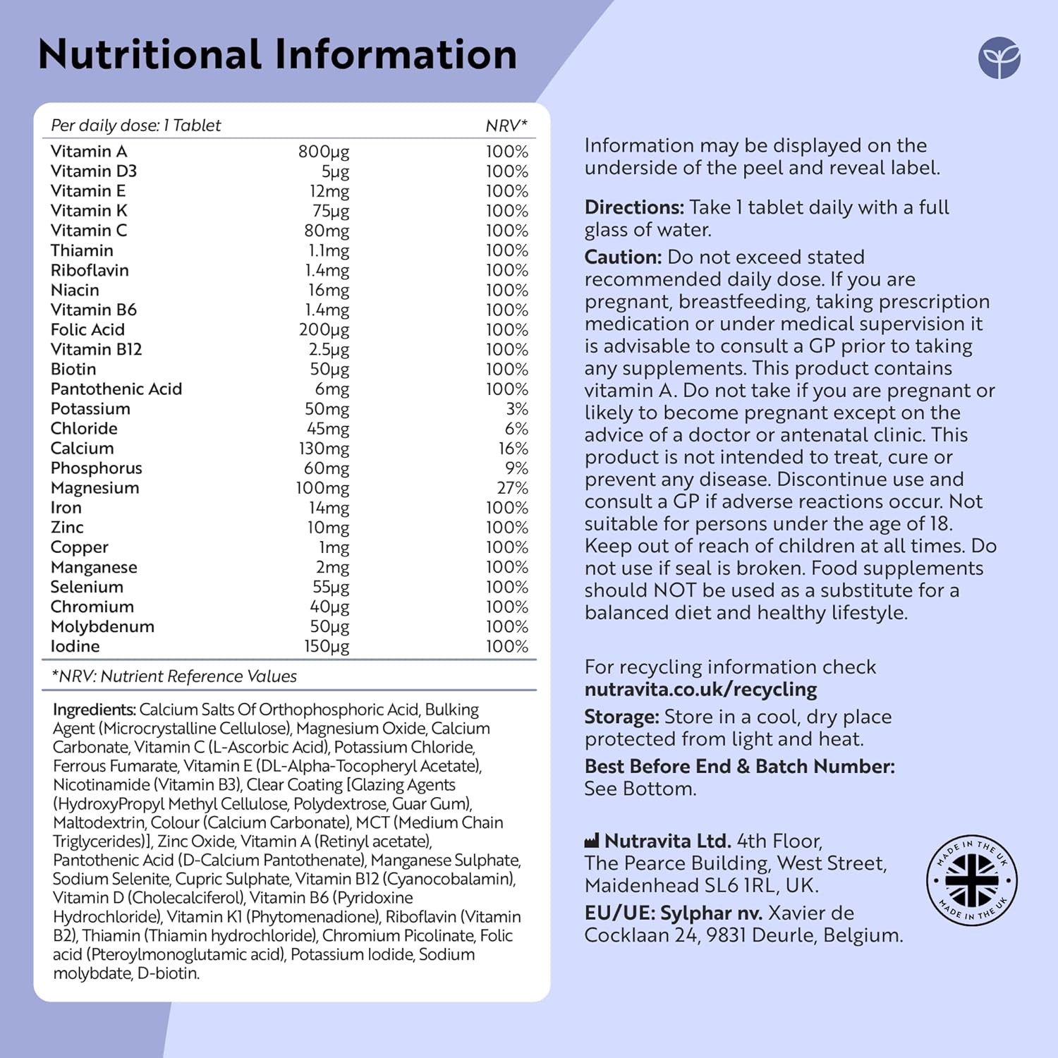 Multivitamins & Minerals – 365 Vegan Tablets, 1 Year Supply