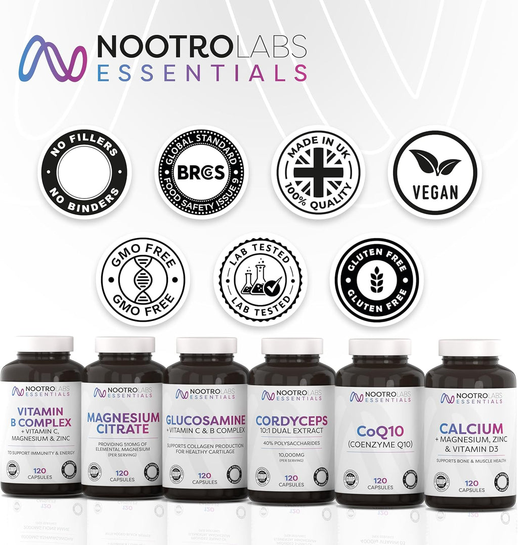 Nootro Essentials Cordyceps Supplements, High Strength 10:1 Mushroom Extract with 10000Mg & 40% Polysaccharides, Supports Peak Performance & Energy Levels (60 Servings, 2 Months Supply)