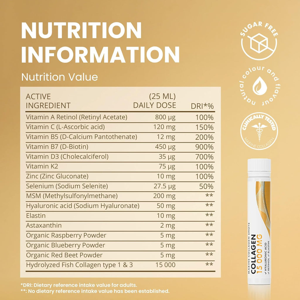 Swedish Nutra Liquid Marine Collagen 15,000mg – 10 Shots, Halal, Sugar Free