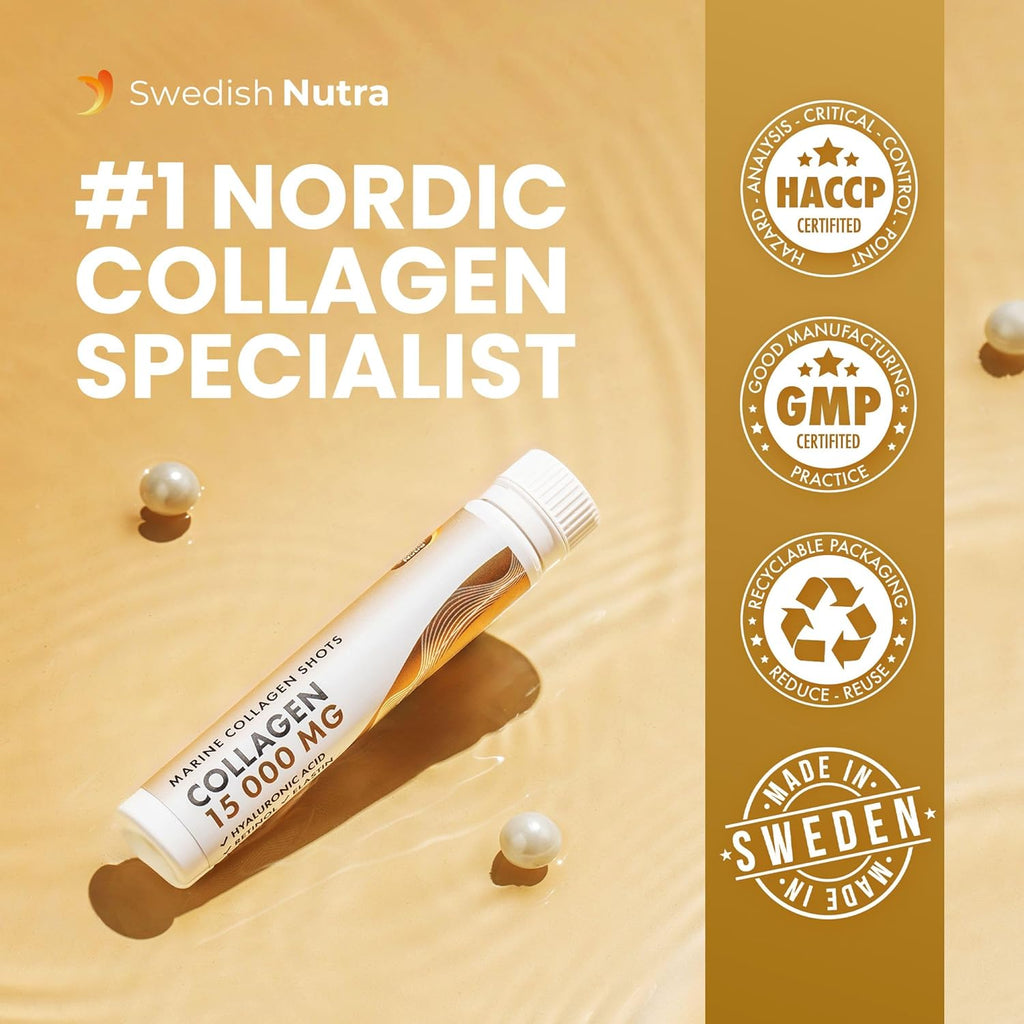 Swedish Nutra Liquid Marine Collagen 15,000mg – 10 Shots, Halal, Sugar Free