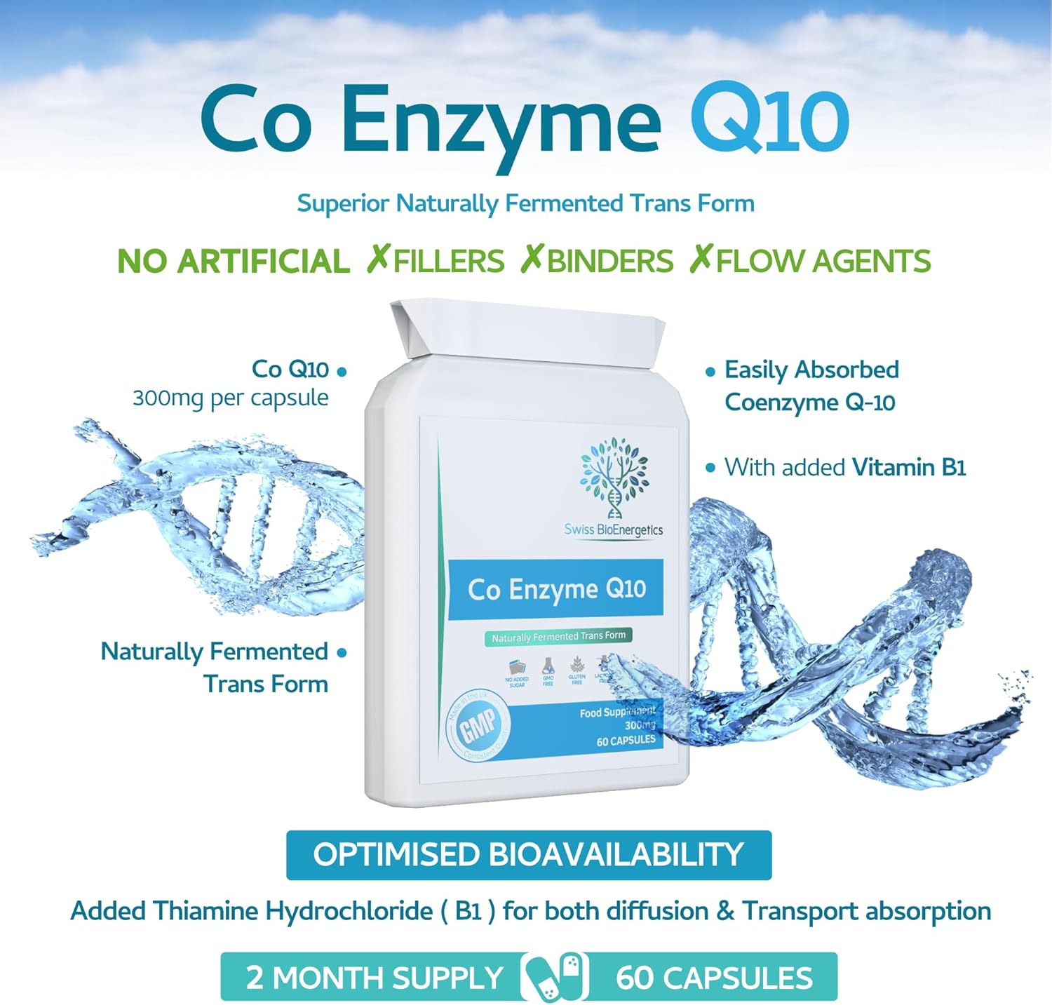 Co Enzyme Q10 CoQ10 300mg 60 Capsules - Superior Naturally Fermented Trans Form
