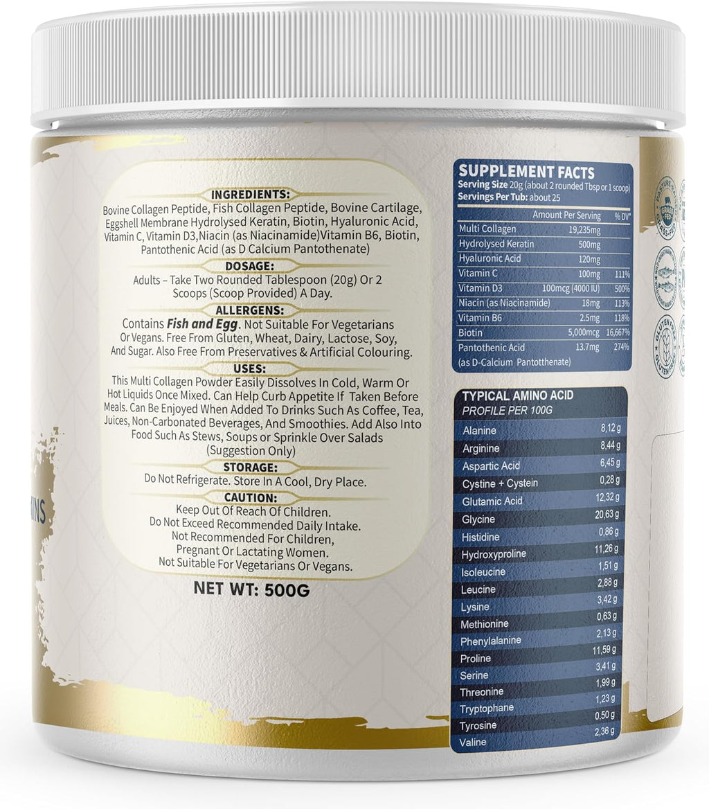 Multi Collagen Powder 500g – Biotin, Hyaluronic Acid & Vitamin C