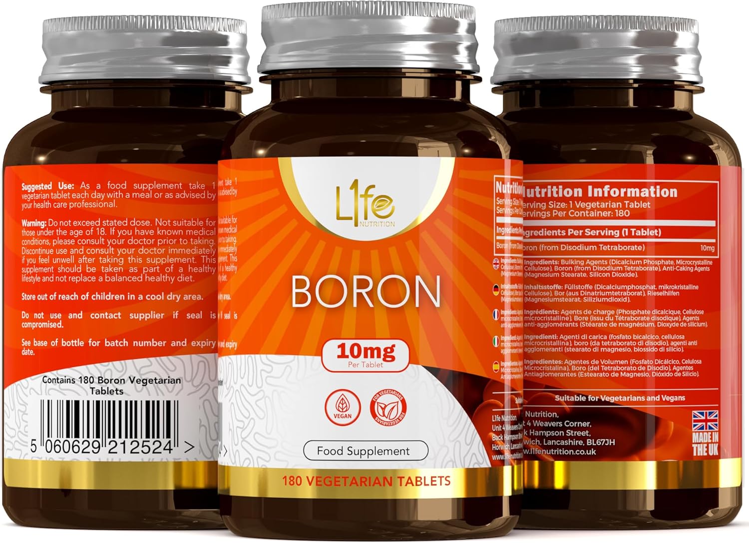 Boron Supplements 10mg – 180 Vegan Tablets, 6 Month Supply, UK Made