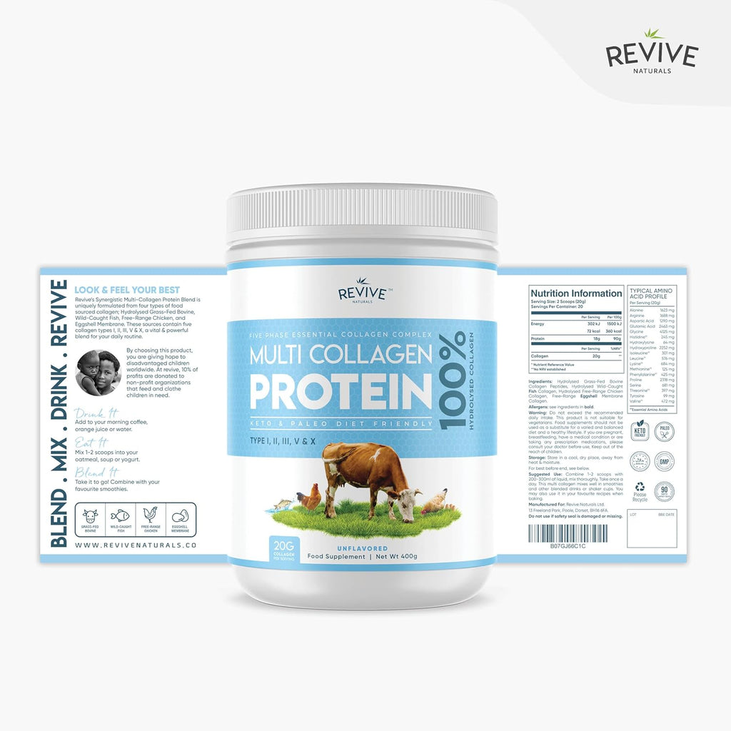 Multi Collagen Protein Powder 400g – 5 Types, Grass-Fed & Wild-Caught