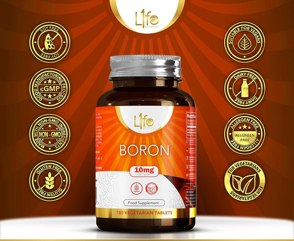 Boron Supplements 10mg – 180 Vegan Tablets, 6 Month Supply, UK Made