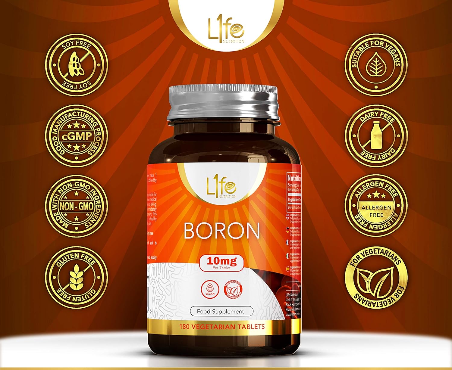 Boron Supplements 10mg – 180 Vegan Tablets, 6 Month Supply, UK Made