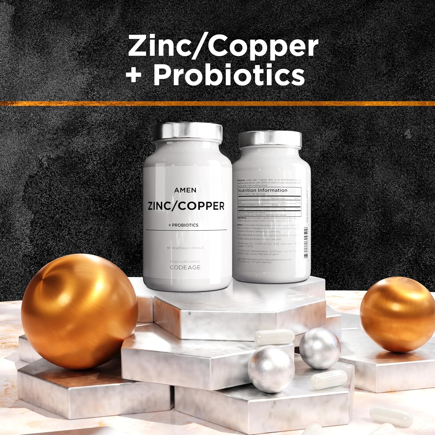 Zinc & Copper + Probiotics – 90 Capsules, 3 Month Supply, Vegan