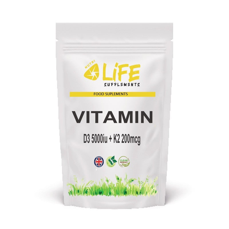 Vitamin D3 5000 IU and K2 MK7 200mcg Clean Natural Capsules UK Supplement