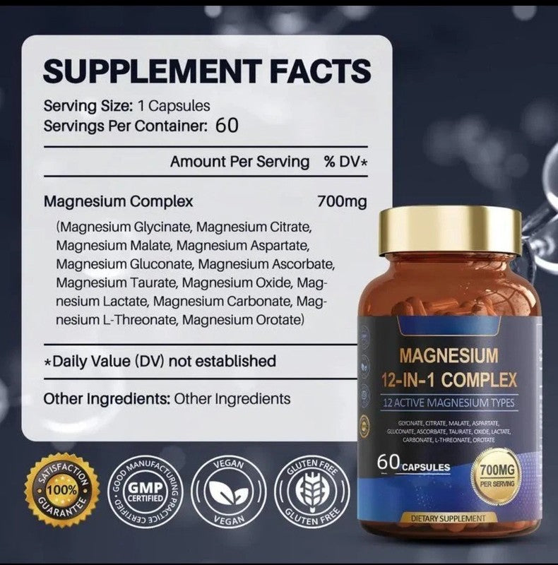 Magnesium 12 in 1 Complex 700mg Glycinate Citrate Malate Taurate